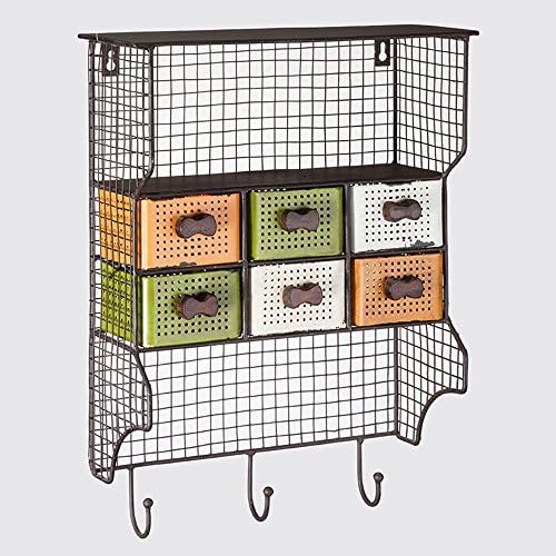 Rack XIA Storage Partition Iron Ancient Color Drawer Style Hook Up Wall Hanging Creative Multifunction Bedroom (Size : Three colors six pumping)