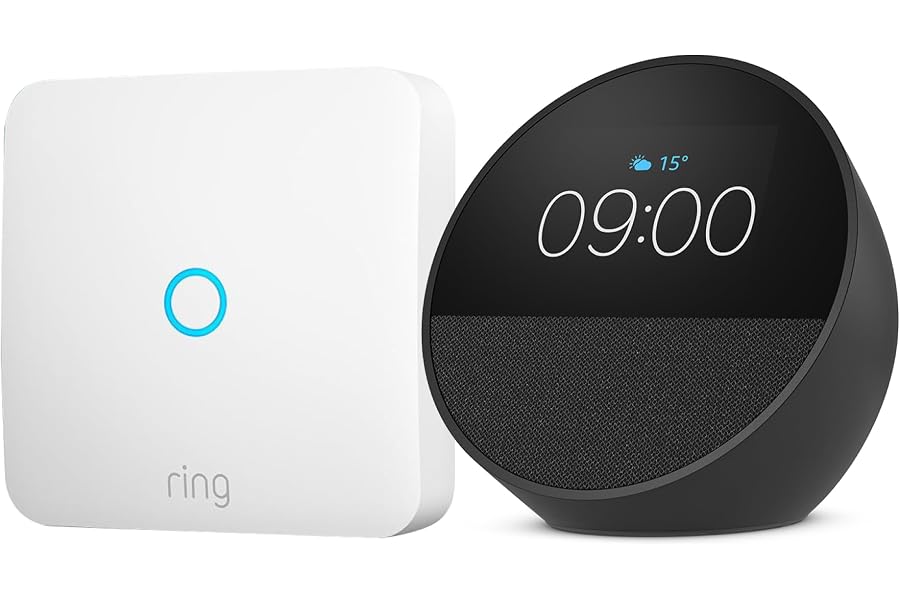 Amazon Echo Spot (neueste generation) | Schwarz + Ring Intercom Audio | Mach deine Gegensprechanlage intelligenter