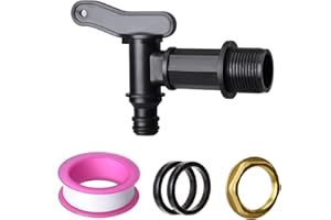 EZwoks 3/4" Water Butt Tap Plastic Snap-Fit Hosepipe Rain Barrel Water Butts BSP Thread Replacement Water Tap with Brass nut Black
