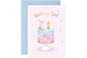 Kartka urodzinowa dla dziewcząt – kartka z okazji 1. urodzin – wiek 1 – rok – urocze pastelowe różowe niebieskie muszle syreny – dzieci – córka – wnuczka – w zestawie zabawne naklejki – od Central 23