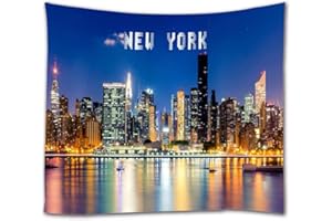 A.Monamour Arazzo da Parete Grande Mandala New York City Edificio Skyline Paesaggio Urbano Di Notte Foto Stampa Telo Tessuto Tenda Tovaglia Copriletto Copridivano Arazzi Murale Decorazione