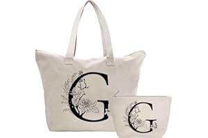 TOOZEN Personalizzata Iniziali Borsa Tote in Tela Donna, Cotone Tote Bag Borsa Shopper e Cosmetica Borsa, Idea Regali per Amica, Collega, Mamma, Regalo di Compleanni, Nozze, Natale