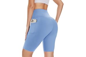 DDOBB Cycling Shorts Women with Pockets High Wasit Gym Shorts Tummy Control Tights Soft Strech Pants for Running Yoga