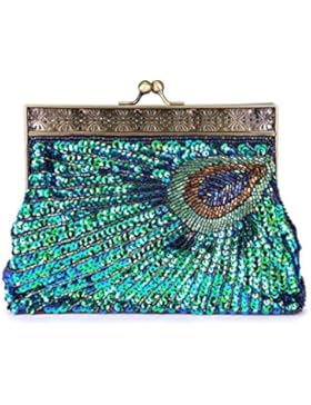Damen Edle Perlen Pailletten Pfau Abend Clutch Party Taschen