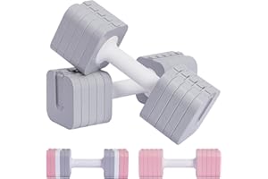 ALLINLIFE Pesas y Mancuernas Ajustables, Mancuernas 10KG（2 * 5KG）Fácil de Ajustar, Ahorrar Espacio, Juego de Pesas y Mancuernas, Pesas Ajustables para Gimnasio en Casa, Color Gris, Rosa y Color Mixto