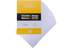 Unipapel 53391600. Recambio de Hojas con Pauta 2,5 mm, A4, Hojas de 90 g, con Margen, 4 Taladros, Multicolor,
