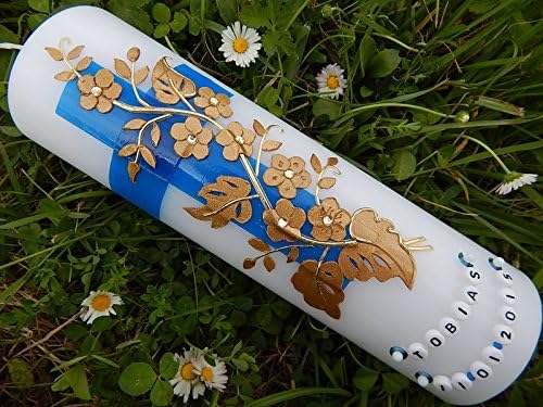 Christening communion decorations candle cross baptism gifts boy girl personalised candles gift blue gold white christian symbols 250x70 mm