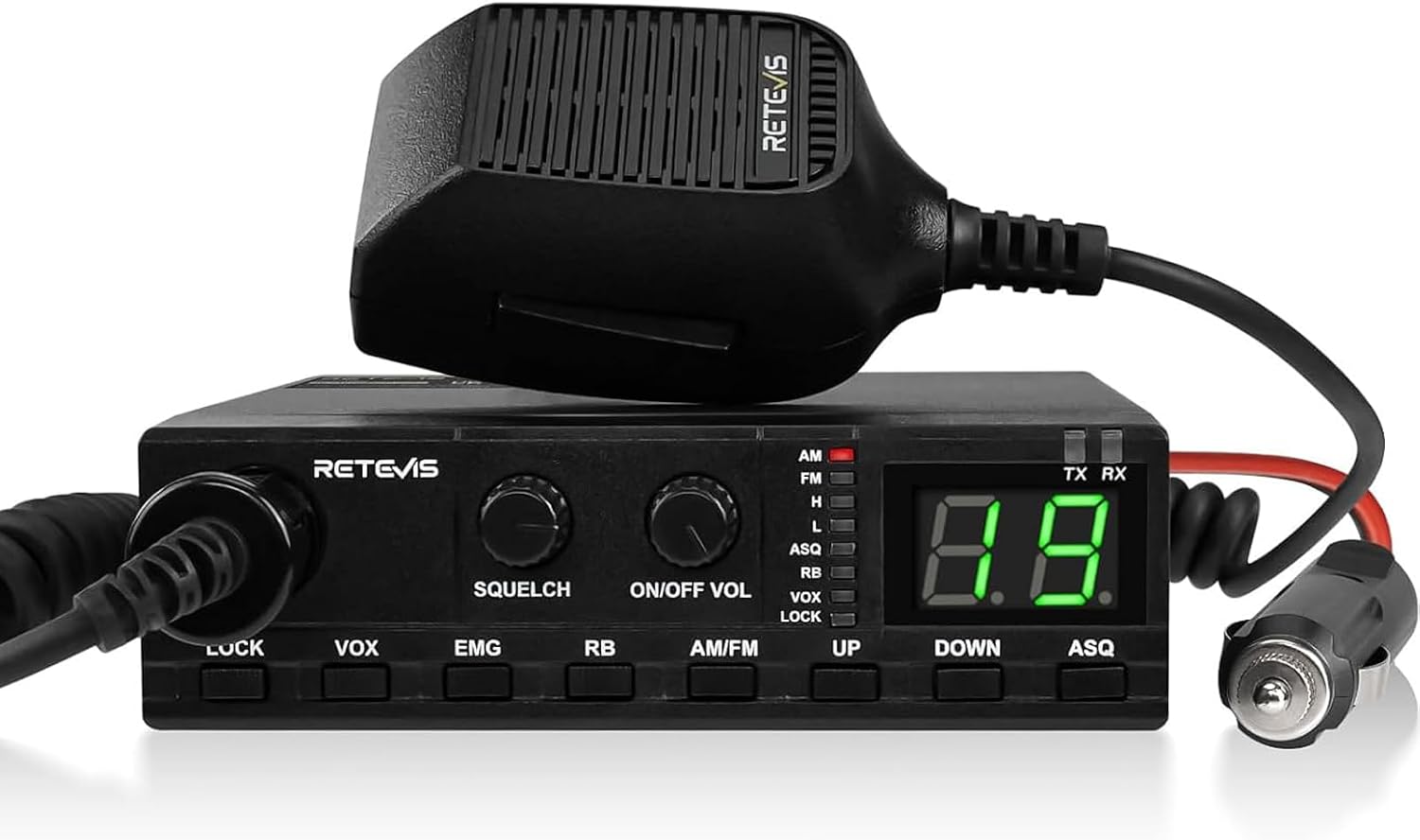 Retevis MB62 Emisora CB 27, Radio CB Am/FM, VOX, Señal Fuerte, ASQ/SQ para Sonido Claro, Emergencia 9/19, Mini CB Radio para Camioneros, Furgonetas, Camiones (1Pcs)