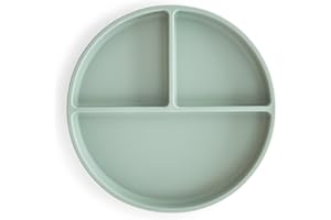 ‎MUSHIE Mushie Silikonowy Talerz Podzielony z Przyssawką Antypoślizgową, dla Niemowląt i Małych Dzieci. Materiał: Silikon Klasy Spożywczej, Nadaje się do Zmywarki i Kuchenki Mikrofalowej (Cambridge Blue)