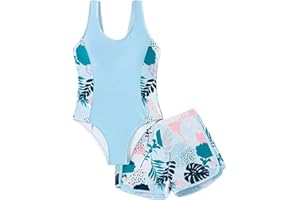 Xumplo Girls Swimming Costume Tween Girl One Piece Swimsuit with Shorts Young Girls Floral Swimwear Bathing Suit