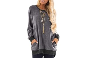 iChunhua Casual Women’s Long Sleeve Crewneck T Shirt Sweatshirt Tops with Pockets S-XXL