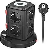 8Fach Steckdosenleiste, Mehrfachsteckdose Überspannungsschutz mit 3 USB,Steckdosenturm mit Schalter und Schlafzimmer Nachtlic