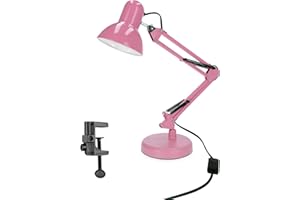 EDO Lámpara de Escritorio Infantil E27, Flexo Lamparas de Mesita de Noche con Base y Abrazadera PIXI Rosa Vintage Retro Lámpara de Mesa Ajustable para Oficina Sala Manicura Lectura y Dormitorio