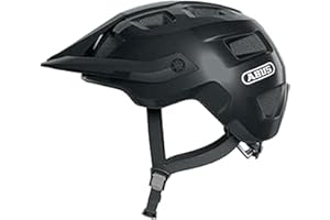 ABUS casco MTB MoTrip - robusto da bici con visiera regolabile in altezza per mountain biker vestibilità personalizzata unisex nero lucido, L, L (57-61 cm)