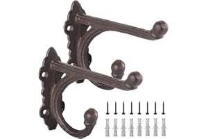 Zyiphor 2er Set Wandregal Vintage Gusseisen mit Schrauben - Kleiderhaken Vintage, 13x4x10 cm, Vintage Garderobenhaken - Antik Optik für Landhaus & Platzsparende Deko.(schwarz)
