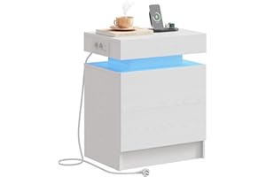 ‎IRONCK IRONCK Nachttisch Weiß mit LED-Licht & Ladefunktion, Beistelltisch mit USB+Typ-C Anschlussen, Nachtschrank mit 2 Schubladen, Sofatisch für Schlafzimmer, Wohnzimmer, 35 x 48 x 60 cm