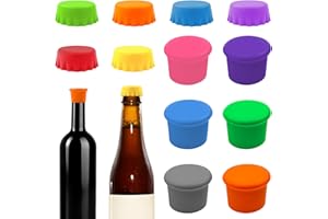 Minfuerang 12 Pezzi Tappi Colorati per Bottiglie, Silicone Tappo Bottiglia Colori Riutilizzabile,Tappi bottiglie Vino Kit Silicone, per Vino, Birra e Succhi, Ideali per Campeggio,Bar,Feste (Colorato)