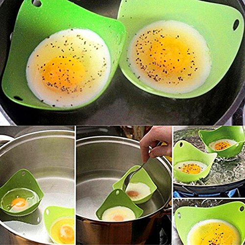 Gosear 4 STK Silikon Ei Wilderer Formteil Tassen Küche Kochgeschirr Backen Werkzeug in Mikrowelle Ofen Dampfer Grün - 7
