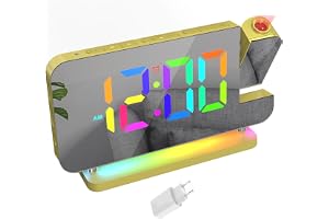 Lancoon Projektionsväckarklocka med RGB-display 10 färger nattbelysning volym justerbar 12/24H läge inklusive adapter