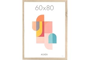 ACAZA Cadre Photo 60 x 80 cm, En Bois MDF et Verre Acrylic, Pour Photos, Posters et Puzzles, Décoration Murale, Portrait et Paysage, Chêne Clair