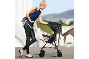 HUOLE Poussette Bébé Légère et Compacte de 0 Mois à 4 Ans, Capacité de Charge Maximale de 25 kg, Poussette Pliable, Dossier Inclinable, Pliage Automatique en 1 Étape, CanopyD-noir