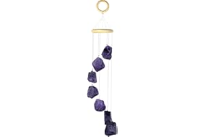 Amogeeli Améthyste Pierre Brute Carillon Cristal Naturel Hanging Ornement d'Extérieur Guérie Décoration de de la Maison pour Fenêtre, Porte