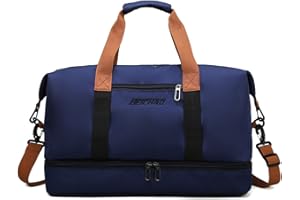 FANDARE Bolsa de Viaje Bolsa Deportivas de Gimnasio Mujer Hombre Bolsa de Fin de Semana Bolso Senderismo Maleta de manomochila de Viaje con Bolsillo húmedo y Zapato Compartimento Azul Oscuro