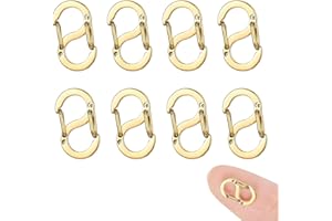 SZTQQING 8 pezzi in acciaio inox a doppia apertura, chiusura a S – Mini moschettone per bracciali e collane fai da te, 12 mm, antiscivolo e stabile (argento、dorato) (dorato)