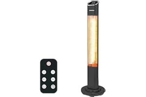 Senelux 2000W Infrared Tower Patio Heater with Remote Control, 9 Heat Levels, 24-Hour Timer, Oscillating, Water-Resistant Electric Heater, Garden Heater, Compact Design for Indoor & Outdoor Use