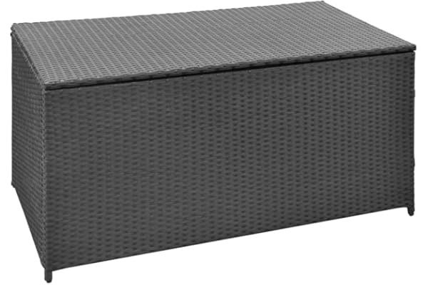 vidaXL Caisse de Stockage de Jardin Poly Rotin Noir Banc Boîte de Rangement
