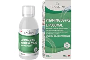 ‎BANDINI Bandini® Witamina D3 K2 Liposomalna, wysoka dawka biodostępnego suplementu diety dla układu odpornościowego, wzmacnia mięśnie, kości i zęby, witamina D3+K2 w płynie 250 ml z nakrętką z dozownikiem