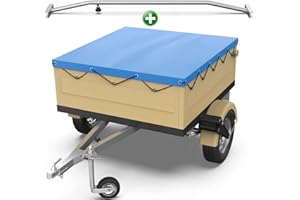 Tarpofix® Bâche pour remorque plate 130 x 105 x 7,5 cm + 1x arceau de bâche (réglable 100-145 cm) - Bache remorque PVC - Bâche de couverture pour diverses remorques de voitures de 350kg & 500kg FP DDR