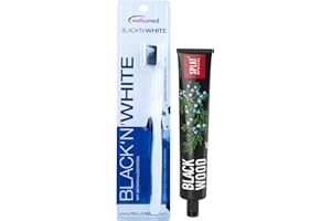 ‎WELLSAMED Wellsamed Sparset mit 1 Stück Black'n White Aktivkohlezahnbürste und 1 Stück SPLAT Blackwood Whitening Zahnpasta, für ein strahlendes Lächeln