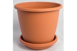 GELI Pot de fleurs Nevada avec soucoupe assortie en différentes couleurs et tailles, couleur : terre cuite, diamètre : 17 cm