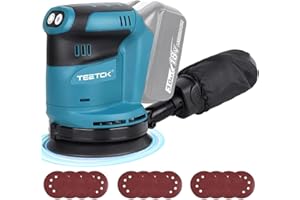 TEETOK Random Sander, Cordless Brushless Random Orbital Sander, Polishing Machine with 12 Sandpapers, Orbital Sander Compatible with Makita 18V Batteries, Ideal for Wood,Polishing,Sanding (Body Only)