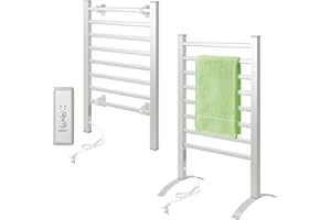 Todeco Scaldasalviette Termoarredo Bagno con Timer, 2in1 da Terra e Parete Asciuga Asciugamani Elettrico, Asciugabiancheria Portasciugamani, Compatto e Versatile, 8 Barres