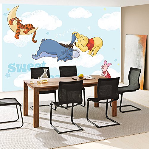 Fototapete 254×184 cm PREMIUM Wand Foto Tapete Wand Bild Papiertapete – Disney Tapete Winnie Pooh Kindertapete Cartoons Tigger Esel Ferkel Wolken blau – no. 1396 - 7