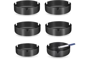 Huiguli 6 Pezzi Posacenere, Posaceneres da Esterno, Portaceneree in Acciaio Inox, Posacener Rotondo da Tavolo, Posacenere Interno con 3 Grooves, Portacenere per Giardino Bar Ristorante Ufficio, Nero