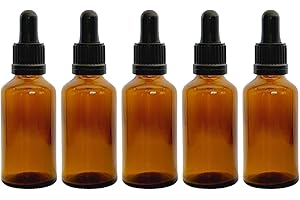 AVALON COSMETIC PACKAGING 5 PCS 50ml Amber Glass Dropper Bottles - for Essential Oils, Massage Oils, and More - Ideal for Aromatherapy, Natural Remedies and Skincare - UV Protected & Leak-proof Design