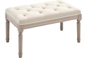HOMCOM 80cm End of Bed Bench, Window Seat, Tufted Bench for Bedroom, Hallway, Living Room, Cream White
