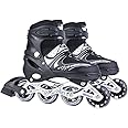 NATALIEE® Inline Skates, Adjustable Inline Roller Skates for Boys Kids & Girls, 7 to 14 Years Unisex Outdoor Skating Shoes Roller Blades with Led Flash Lights Featuring Wheels for Skating (Black)