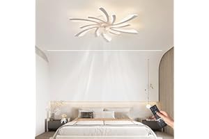 LJX Ceiling Fans with Lights and Remote Control Silent DC Modern Ceiling Fans with Lamps Timer Dimmable Reversible for Bedroom Lounge Kitchen Chandelier Fan Led, White
