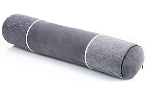 ALIBO Therapeutic Bolster Neck Round Roll Support Bed Sleeping Pillow 19" x4" With Washable Pillowcase Pain Relief Adjustable Cylinder Cervical Support Pillow Pink,Non Allergic Firm Back Sleeper Pillow Grey