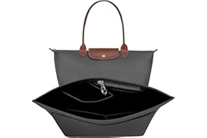 Shengxi Felt Purse Organizer for Longchamp Folding Tote Bag Organizer Insert Multi-Pocket Felt Handbag Organizer with Zipper (Black, L)