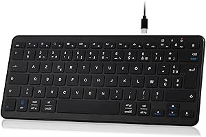 Qulose Mini Clavier Sans Fil Bluetooth AZERTY Français, Léger Silencieux, Rechargeable USB C, 12 Raccourcis Multimédias, pour Mac, iPad, iPhone, Android, Windows-Noir