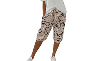 CHANPNING Short d'été décontracté en Coton et Lin avec Cordon de Serrage à la Taille et Poches pour Femme - Short de randonnée - Longueur Genou - Vêtement de détente Taille Haute - Pantacourt