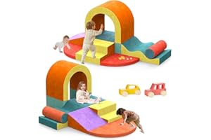 LOVIVO 10 PCS Soft Play Set Color Foam Climbing Blocks for Toddlers, Soft Play Block with Toy Car, Climbing Blocks for Toddlers 1-3, Indoor Climb and Crawl Set