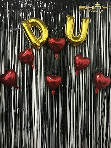 shinybeauty Lametta Folie fringe-backdrop-9ftx8ft-Schwarz Metallic Folie Fransen Vorhang/Foto Hintergrund/Aufhängen Lametta für Gardinen (Pack von 3) (Schwarz) - 4