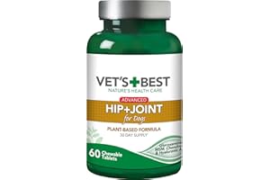 Vet's Best Zaawansowane suplementy dla psów biodrowych i stawów opracowane z glukozaminą i chondroityną w celu wsparcia zdrowia stawów i chrząstki psa, 60 tabletek