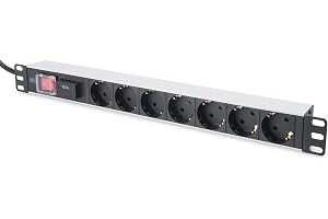 DIGITUS DN-95407 – 19" grenuttag – 7 uttag – 1U – Med strömbrytare, överspänningsskydd – 230 VAC 50/60 Hz – 16 A – 3680 W – F